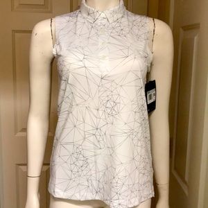 Nike White Sleeveless Button-Down Top with Gray Geometric Print